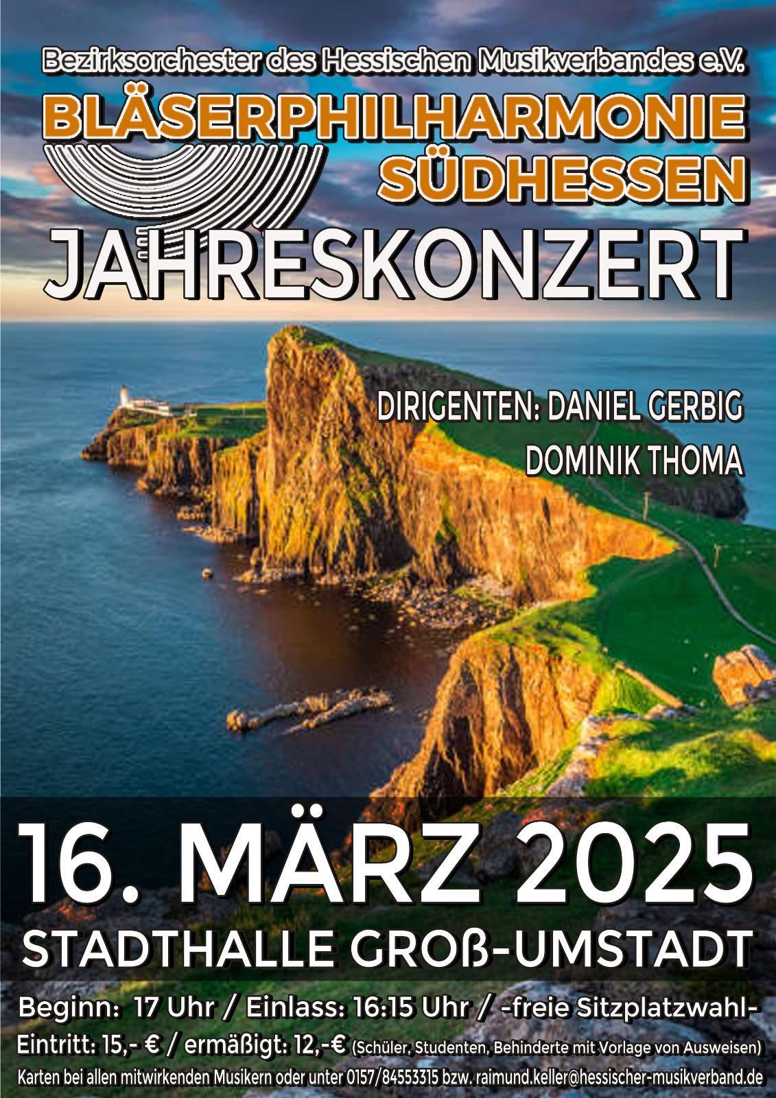 Plakat zum Jahreskonzert der Bläserphilharmonie Südhessen im Jahr 2025 Plakat zum Jahreskonzert der Bläserphilharmonie Südhessen im Jahr 2025